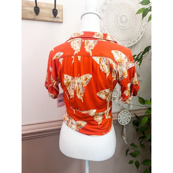 Free People Tigerlilly Combo Cropped Collared Top Size Medium NWT - Picture 6 of 7